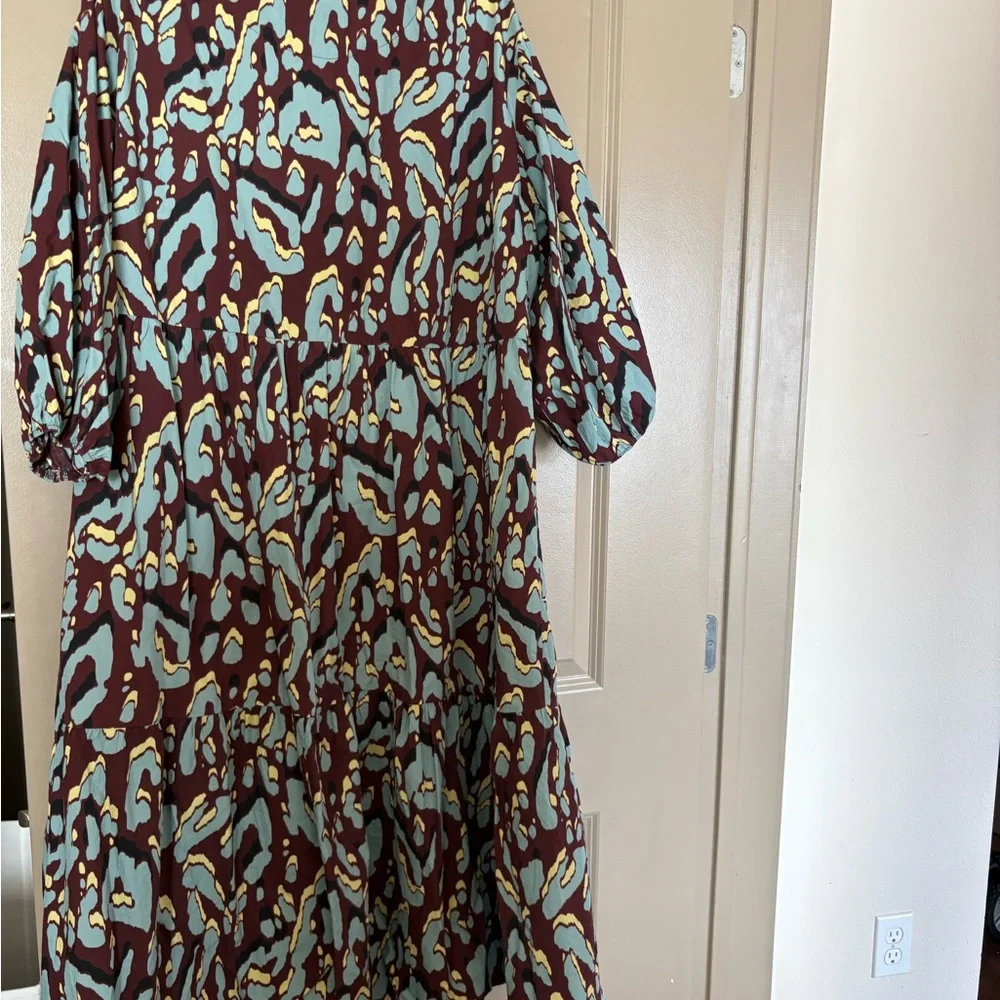 Maeve Brown and Blue Abstract Midi Dress - Picture 2 of 5